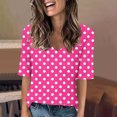 thumbnail image 3 of Scyoekwg Womens Summer Tops V Neck Elegant Shirts Lightweight Loose Shirts Trendy Polka Dots Print Blouses (Hot Pink,XXL), 3 of 4