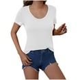 thumbnail image 1 of Dealovy Hauts de Sortie pour Femmes Manches Courtes Col Rond T-Shirts Couleur Unie Coupe Ajustée Courts T-Shirts Basiques, 1 of 7