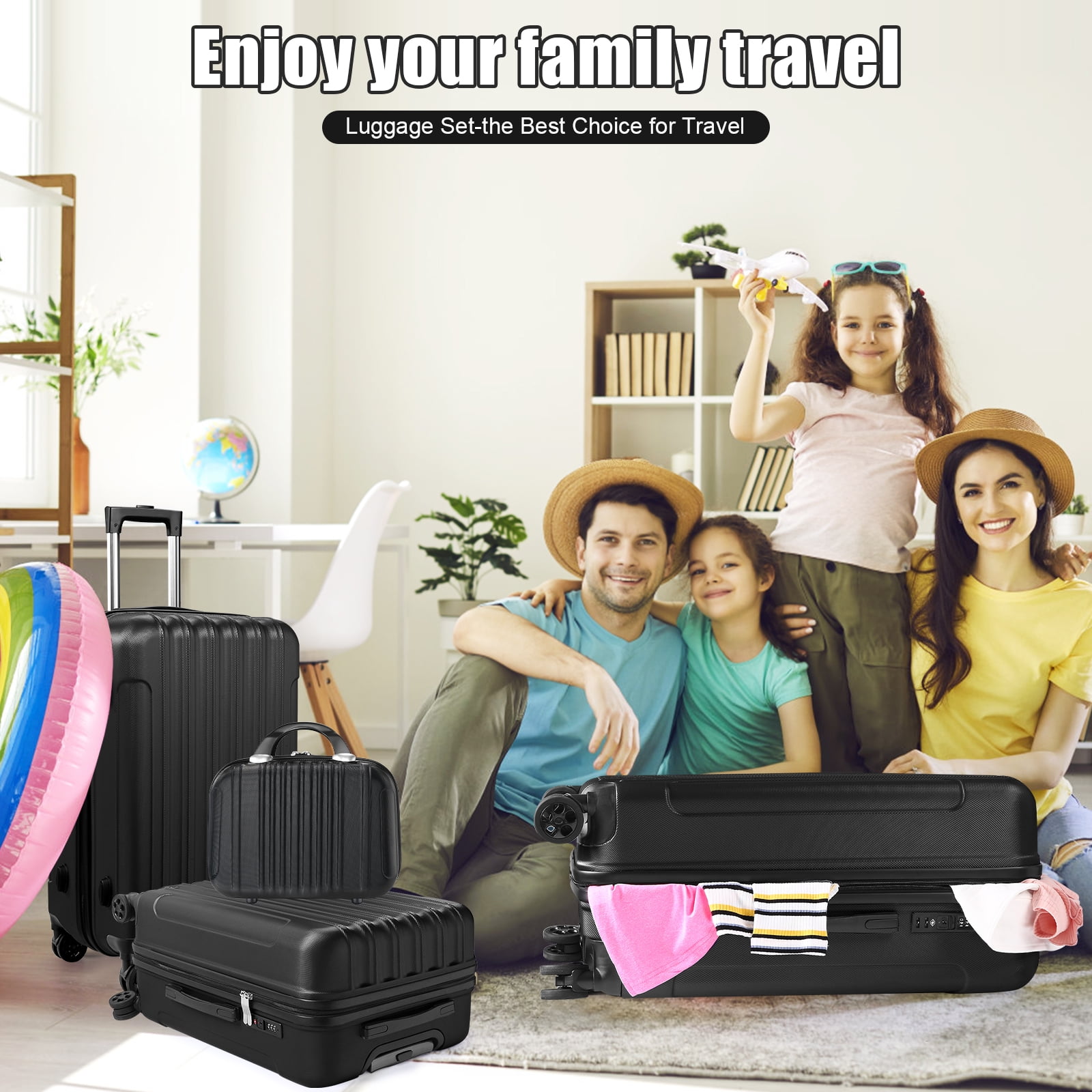 Free Shipping HONGGE 4 Piece Hardshell Luggage Suitcase Set with 360 Double Spinner Wheels Integrated TSA Lock 14 Au Travel Case 20 Carry On Luggage 24 Checked Luggage and 28 Checked Luggage Black
