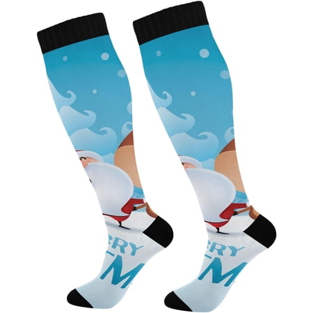Wellsay Knee High Socks Cartoon Christmas Compression Warm Stockings for Women, Running, Nurse, Medical 1PC