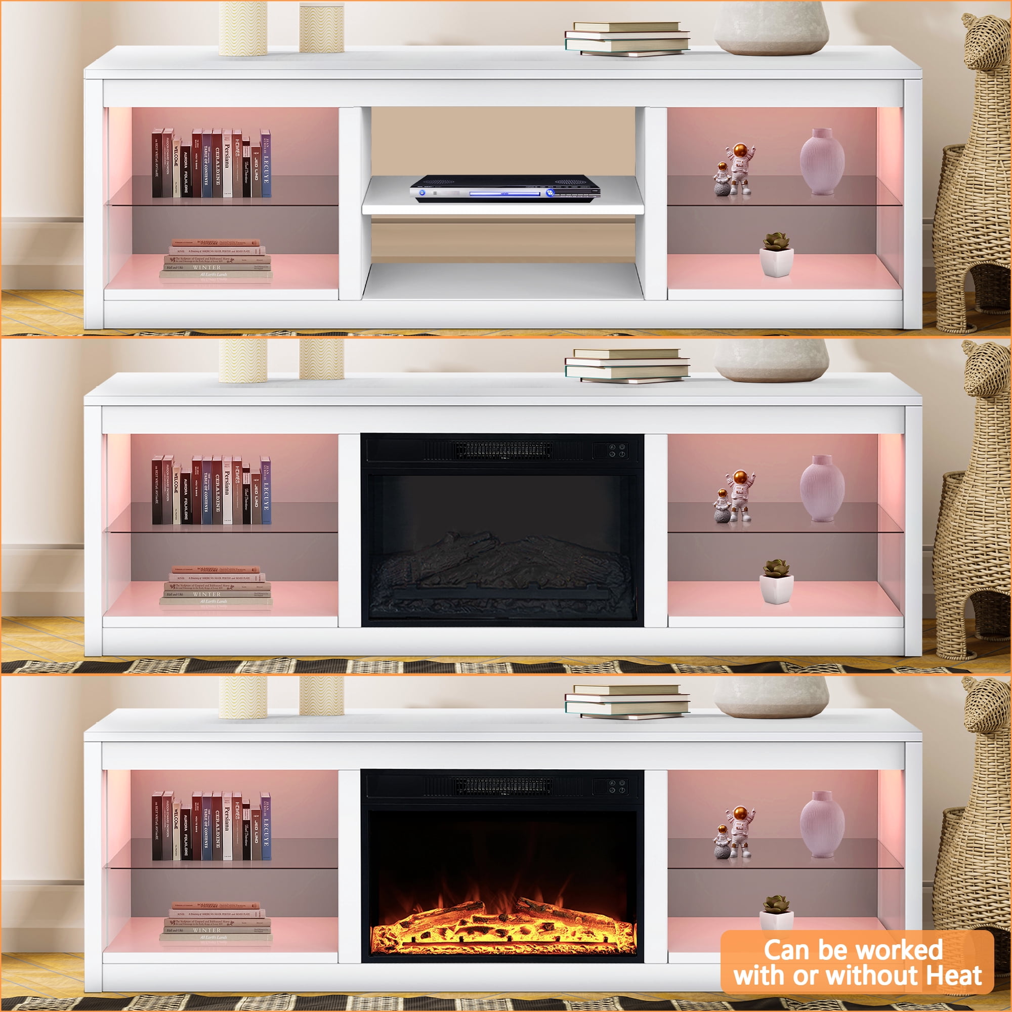 IHOMEadore Fireplace TV Stand for TVs up to 75 Inch, 66 Inch Entertainment Console with 23" Electric Fireplace