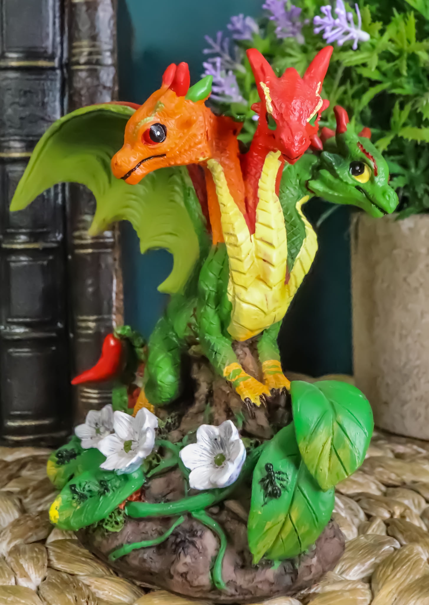 Ebros Colorful Garden Fruits and Berries Green Dragon Statue by