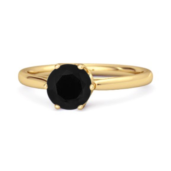Solid 925 Sterling Silver Gold Vermeil 0.25 Ctw Black Spinel 6-Prong Set Solitaire Women Valentines Day Gifts Ring
