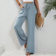 thumbnail image 4 of Defitshape Women's Wide Leg Pants Lounge Casual Trousers Long Casual Elastic Waist High Waisted Fall Palazzo Pants Light Blue Large, 4 of 4