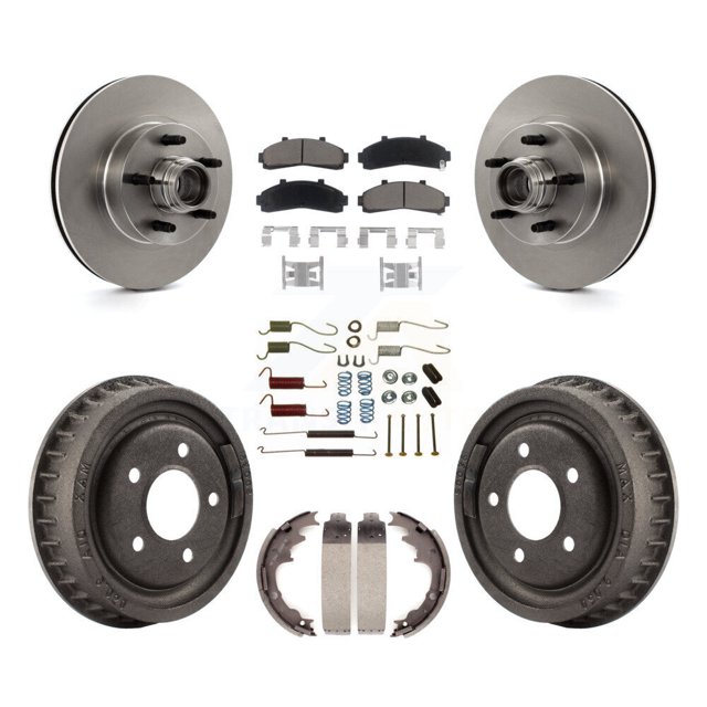 CMX Front Rear Disc Brake Rotors Hub Assembly Ceramic Pads and Drum Kit (7Pc) for Car Ford Ranger with 9" Diameter K8C-102747