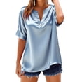 thumbnail image 2 of T Shirts for Women 2026 Summer Short Sleeve V Neck Satin Loose Dressy Casual Office Work Tshirt Blouse, 2 of 5