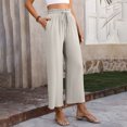 thumbnail image 5 of Beige High Waisted Flare Bell Bottom Plain Long Bootcut Leg Brunch Pants for Women Fall Summer Faux Gauze Linen Loose Fit Pants Ladies 2026 Clothing Fashion XL, 5 of 8