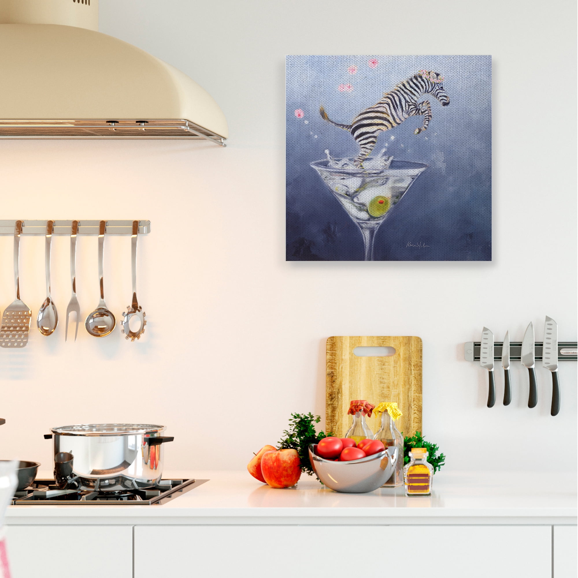 Stupell Industries Zebra Leaping from Martini Glass Olive Canvas Wall Art by Karen Weber Fine Art