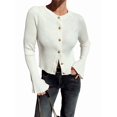thumbnail image 2 of Chandail Tendance pour Femmes Col Rond Côtelé Crop Bell Manches Longues Ouvert Chemise Automne Blanc P, 2 of 7
