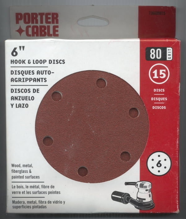 Porter Cable 736600805 6" Hook & Loop 80 Grit 6 Hole Sandpaper 2 Pks 
