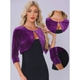 thumbnail image 2 of DARING DIVA Women's 3/4 Sleeves Velvet Cropped Cardigan S Purple, 2 of 6
