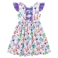 thumbnail image 6 of Lanbubble Toddler Girl Dresses Back Bowknot Butterfly Ruffled Sleeve Dress Casual Sundress 5-6 Years, 6 of 9
