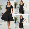 thumbnail image 6 of SOMER Women’s Dress Square Neck Sundress Short Sleeve Formal Ruffle Flowy Business Casual Midi Dress with Pockets 2026 Spring Black XL, 6 of 7