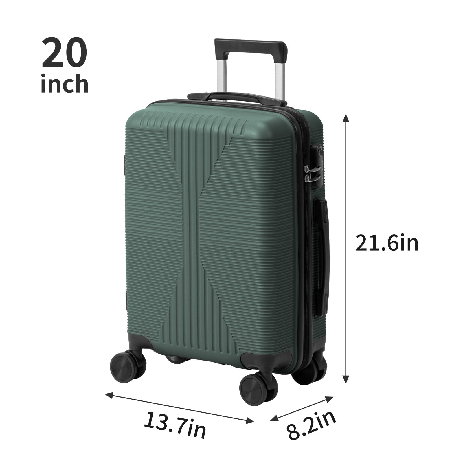 Non-TSA customs lock 5-in-1 PP trolley case, 12in, 16in, 20in, 24in, 28in, PP dark green