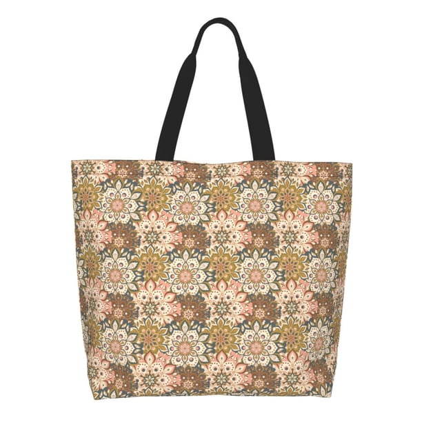 Fotbe Mandala Bolsa Tote Estética de Lona con Estampado para Mujer - Bolsa Reutilizable de Hombro Casual para Vacaciones, Compras, Trabajo y Gimnasio