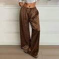 thumbnail image 6 of Fiaer Women Leopard Satin Pajamas Pants High Waisted Trendy Sleepwear Trousers Wide Leg Baggy Casual Comfort Lace up Pjs Slacks Brown S, 6 of 9