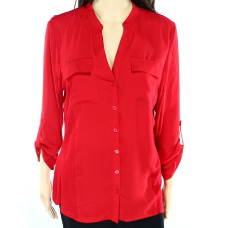 INC - INC NEW Real Red Womens Size XL Roll-Tab Sleeves Button Down ...