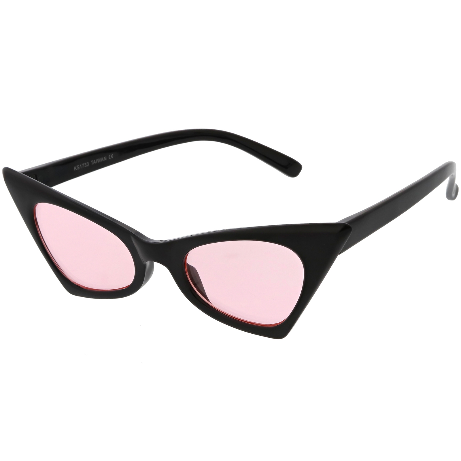 Retro Small High Pointed Cat Eye Sunglasses Tinted Colored Oval Lens 46mm Black Light Pink 