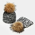 thumbnail image 5 of Unisex Cute Cow Zebra Print Beanie Hat Detachable Pompom Warm Knitted Cap, 5 of 15