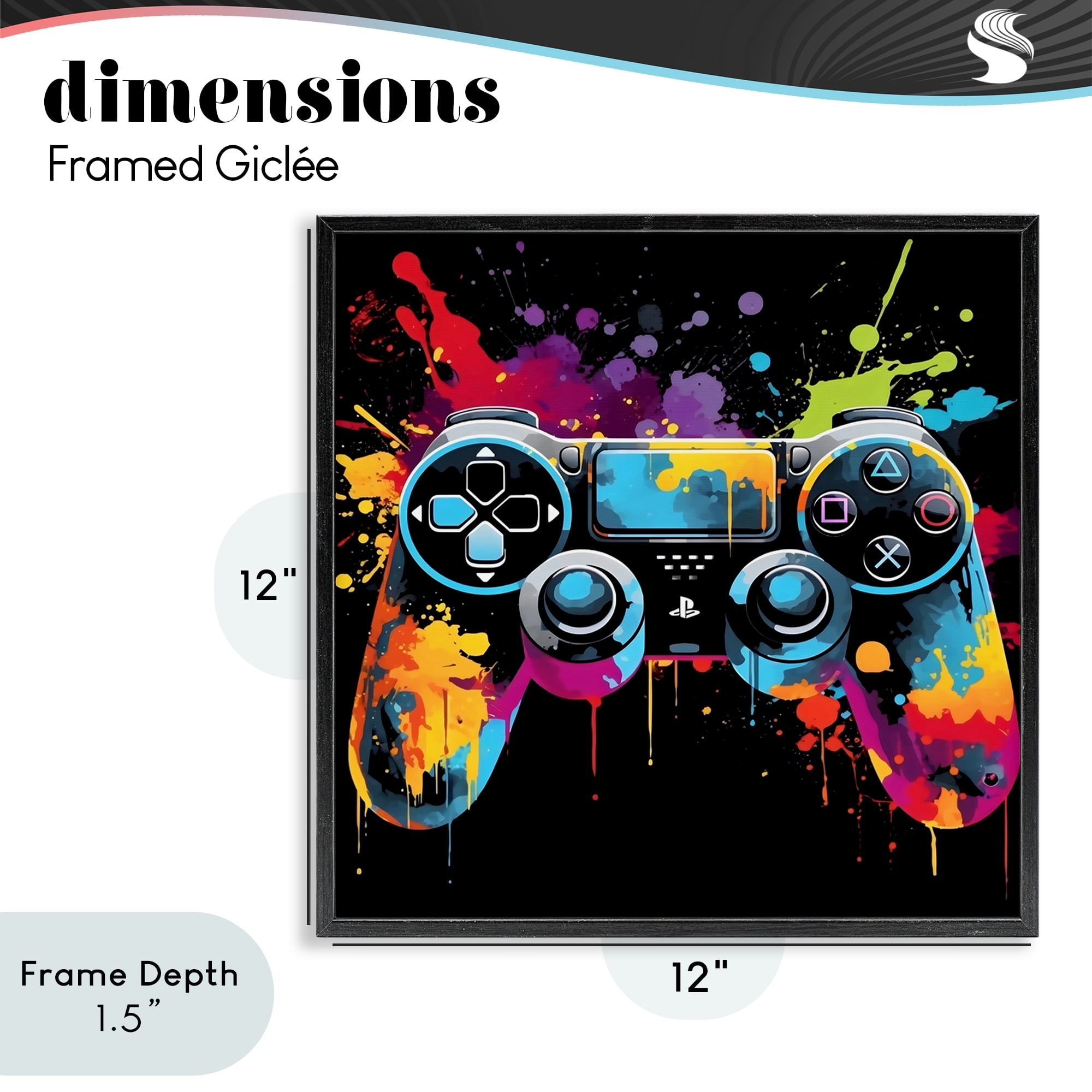 Stupell Industries Paint Splash Game Controller Black Framed Giclee Art, design by Creative Studio