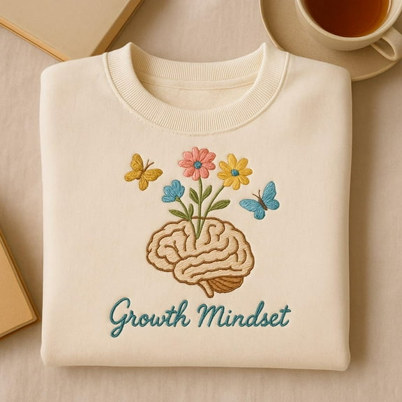 Embroidered Growth Mindset Sweatshirt, Brain Flower Crewneck, Mental Health Shirt, Self Care Gift, Personal Development Apparel