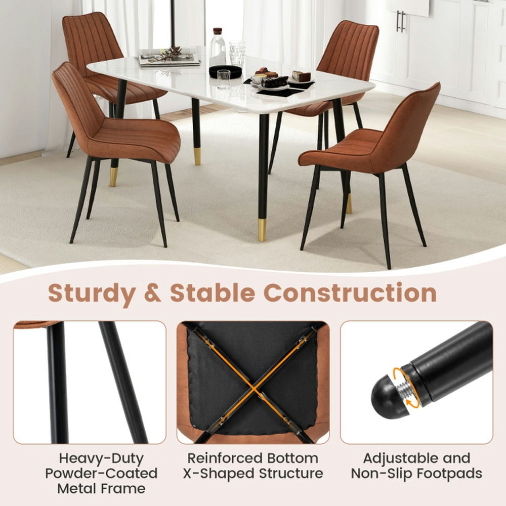 Demi Bonn Set of 2 Faux-Leather Fabric Dining Chair with Metal Legs and Padded Seat for Dining Room Living Room, Brown