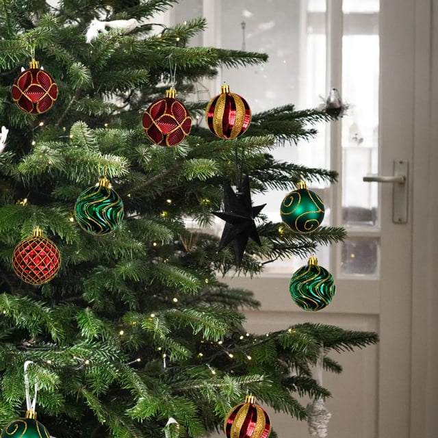 xihome Juego de 9 adornos navideños de plstico irrompible con forma de bola, colgantes multicolor de trbol de cuatro hojas de 6 cm para rbol de Navidad.