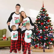 Christmas Family Pajamas Set, Letter Elf Print Long Sleeve O-neck T-shirt+Plaid Print Trousers