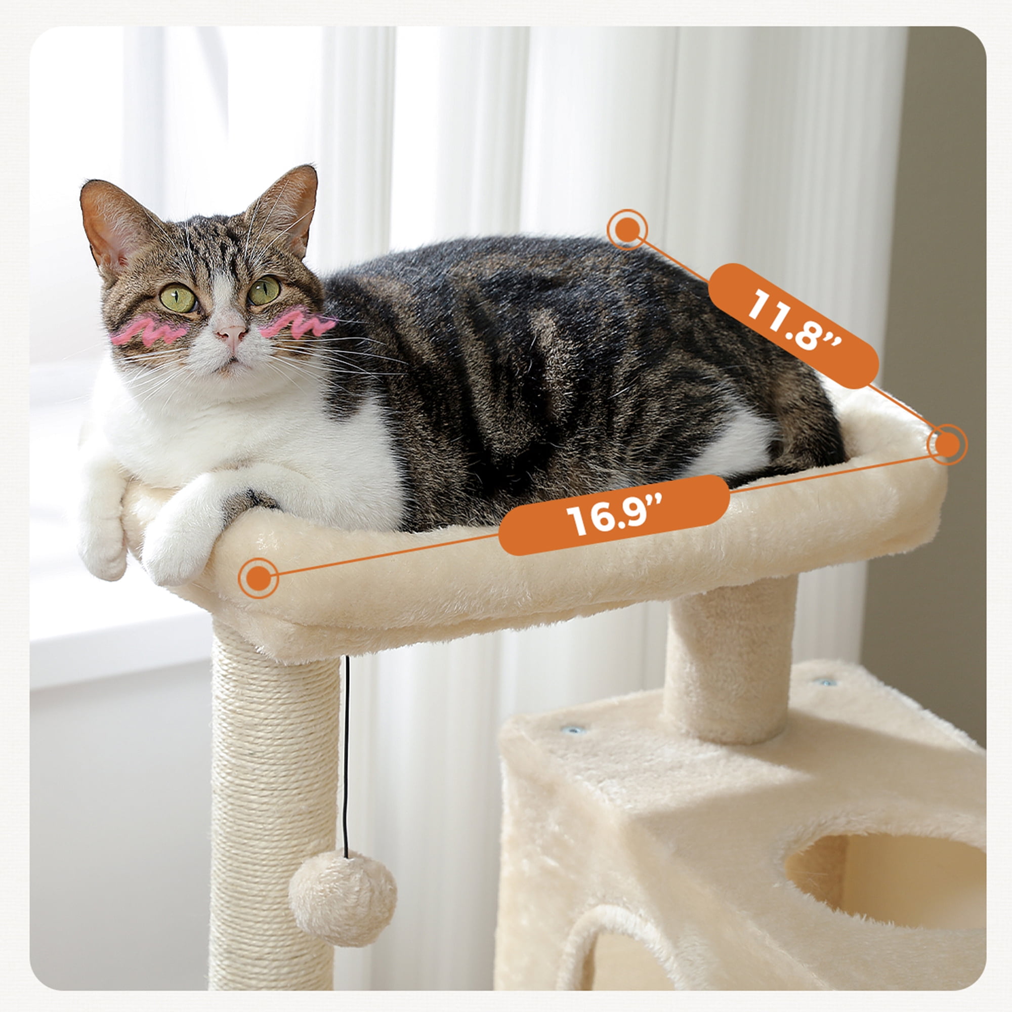 Pefilos 31" Multi-Level Cat Tree Tower, Cute Sisal Play House Climber Activity Centre Furniture with Scratching Posts Hammock Dangling Ball, Beige Pefilos 31" Multi-Level Cat Tree Tower, Cute Sisal Play House Climber Activity Centre Furniture with Scratching Posts Hammock Dangling Ball, Beige