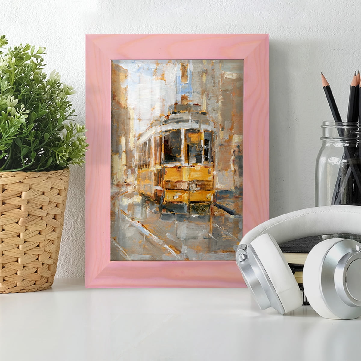 Day Trolley II - Framed Print w/glass - Sunset Pink