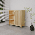 thumbnail image 4 of Yoneston Bamboo Shelf Storage Cabinet with Single Door, Home Office 3-Tier Open Shelves for Entryway, Bathroom, Living Room Natural, 4 of 8