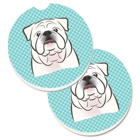 

Carolines Treasures BB1158CARC Checkerboard Blue White English Bulldog Set of 2 Cup Holder Car Coasters Large