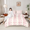 thumbnail image 4 of jejeloiu Modern Minimalism Artistic Full Size Comforter Sets,Pink Leaf Print Bedding Sets For Girl Kids Reversible 3-Piece, 4 of 8