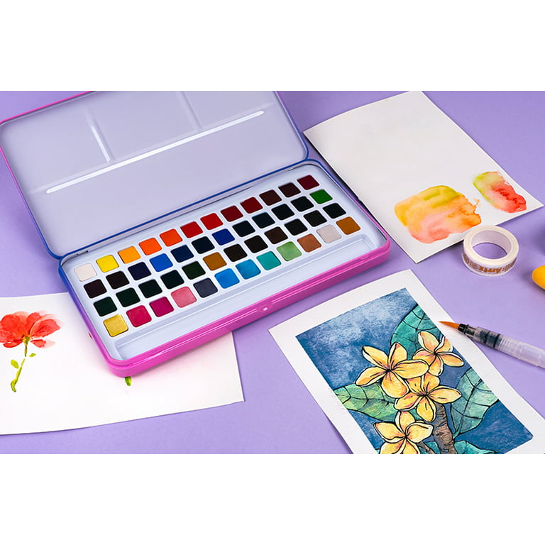 Meiliang 48 Colors Watercolor Paint Set 36 Standard Color +12 Glitter Color  Portable Metal Box with Free Brush for Beginner - AliExpress