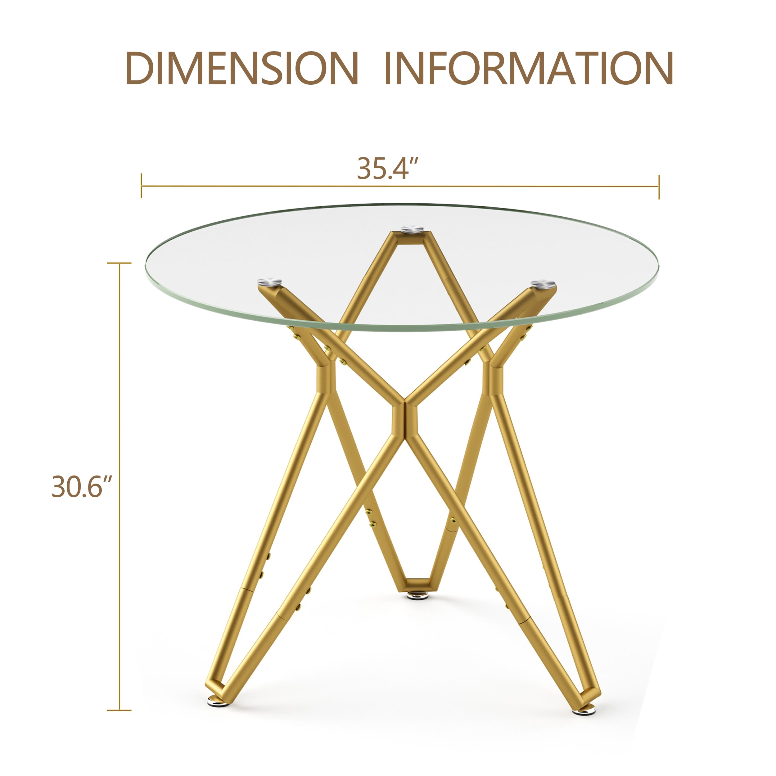 Miniyam 35.4" Round Modern Glass Dining Table with Metal Legs for Dining Room and Office