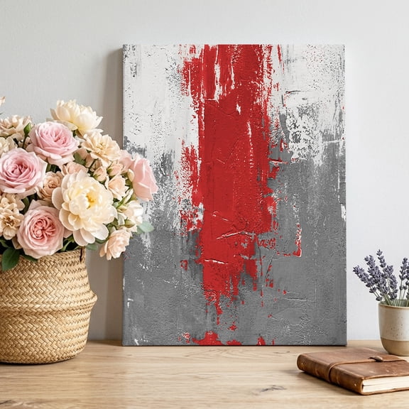 Abstract Art Canvas Wall Art, Red Grey Wall Mottled Texture Minimalist Modern Framed Canvas Wall Decor Picture Print Artwork Decorations for Living Room Office Ready to Hang 20" x 16"