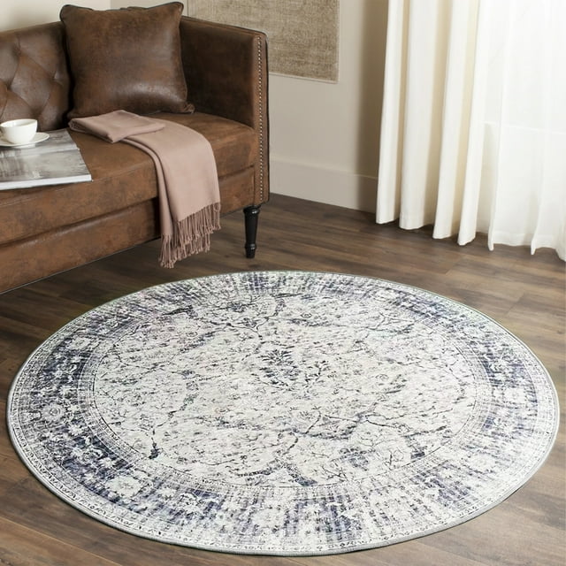 JV Home Tapis Rond Oushak Bleu 4 Pieds Lavable Antidérapant