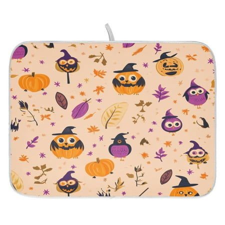 

Halloween Pumpkin Bird Dish Drying Mat for Kitchen Quick Drying Absorbent Soft Durable 16 x 18