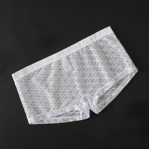 Yaoyar Mens Solid Color Mesh Elastic Waist Summer Underwear Base Layer Boxer Briefs Stretch Soft Fabric Boxer Briefs For Men Lightweight Breathable Design Underwear Boxer Briefs,White,M