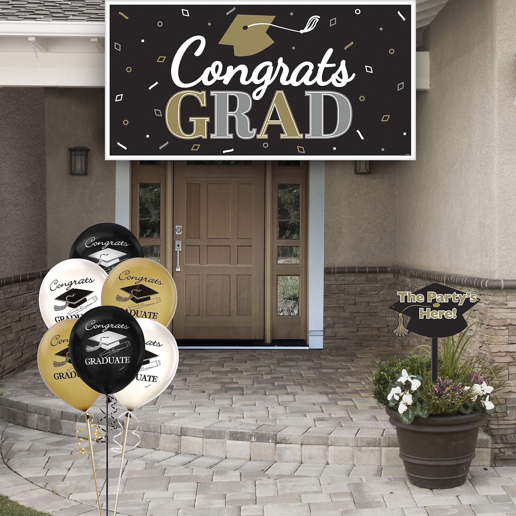 Party City Class of 2021 Black, Silver and Gold Outdoor Graduation