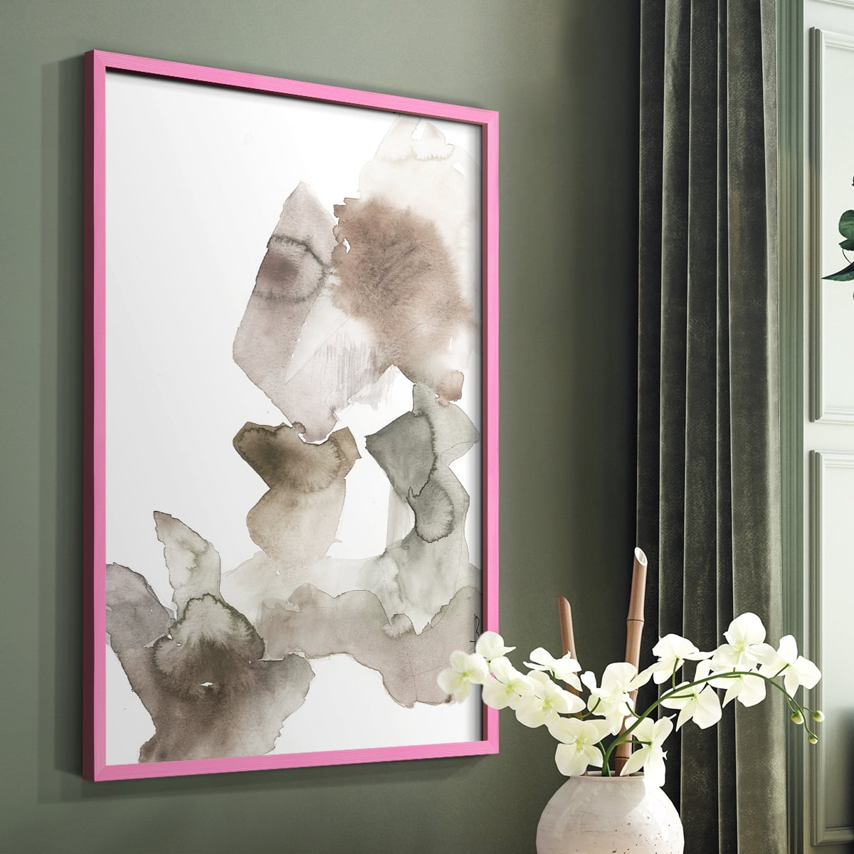 Untitled IX V31 Framed Print in Pink Solid Wood Framed Print No Nail Hanging