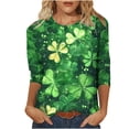 thumbnail image 2 of Ounisa Womens 3/4 Sleeve T Shirt Crew Neck St.Patrick's Day Printed Pullover Loose Fit Casual Fashion Elegant Tops S-3XL, 2 of 5