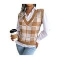 thumbnail image 4 of Liacowi Women Juniors Knitted Sweater Vest Sleeveless V Neck Plaid Print Pullover Retro Jumpers Tops Loose Knitwear for Teen, 4 of 7