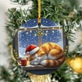 thumbnail image 2 of ViciArt Tabby Cat Christmas Ornament, Ceramic, 3" Round, Holiday Decor, Window Scene, Santa Hat, 2 of 5