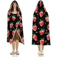thumbnail image 3 of Hooded Blanket Strawberry Print Flannel Fleece Wearable Blanket, Super Soft Fuzzy Throw Poncho Blanket Cape, 3 of 6