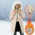 thumbnail image 4 of Coats for Women Long Sleeve Jacket Hooded Jacket Winter Long Coat with Pockets Detachable Hat Collar,Womens Coats Plus Size Beige XL, 4 of 6