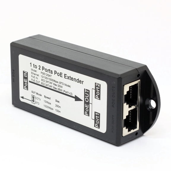 DSLRKIT 1 in 2 Out Gigabit PoE Extender Repeater 802.3at Passthrough Switch 250m Range