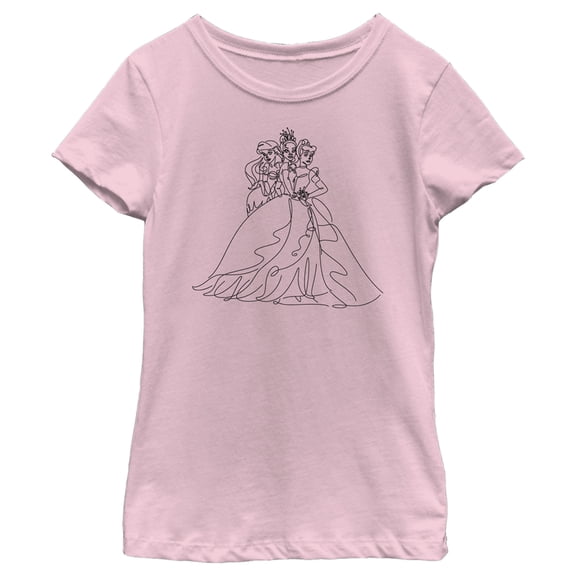 Girl's Disney Princesses Line Art  Graphic Tee Light Pink X Small