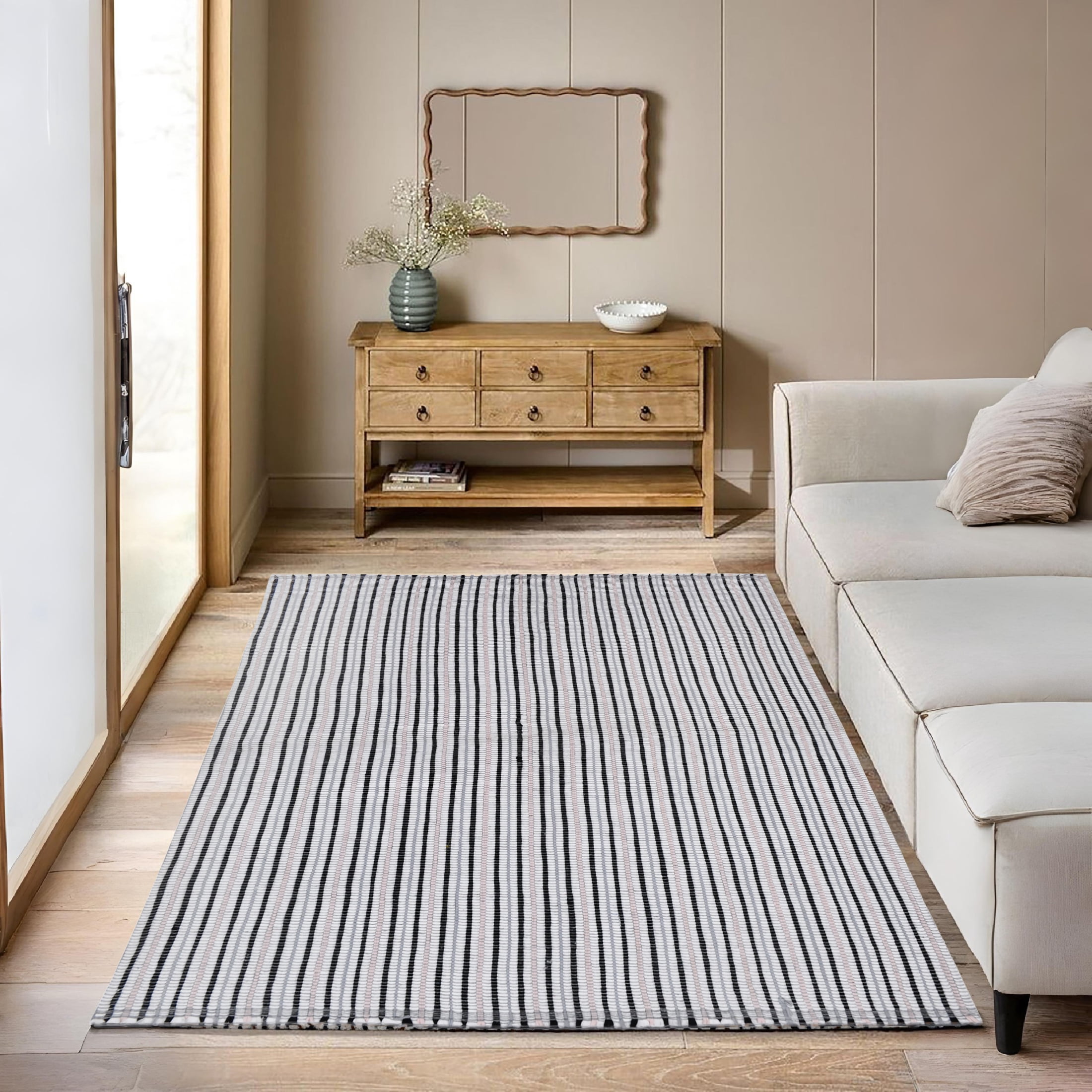 Mainstays Coastal Stripe Indoor 4' x 5.75' Area Rug - Blue, White, and Black