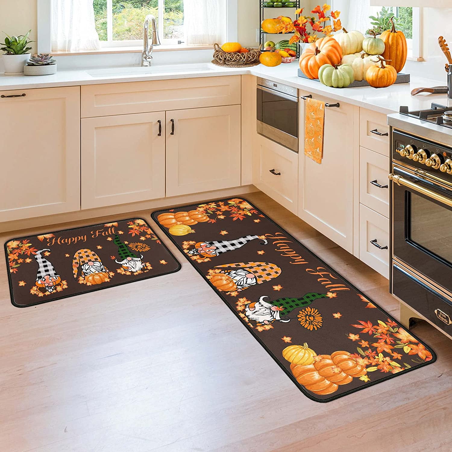 2 Pcs Fall Kitchen Rugs and Mats for Floor NonSlip Backing Mat, Fall